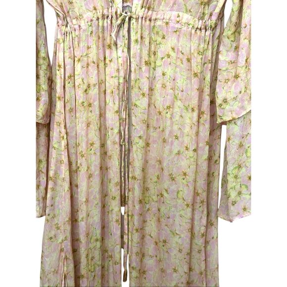 Paloma Blue Kimono Duster Cover Up Robe Maxi 100% Silk Slit Sides M/L - Picture 5 of 9